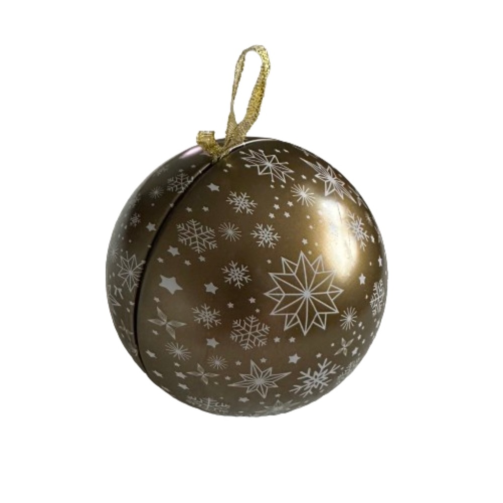 Gold & White Snowflakes Metallic Ball Ornament Designed of 2 Spheres For Fill In